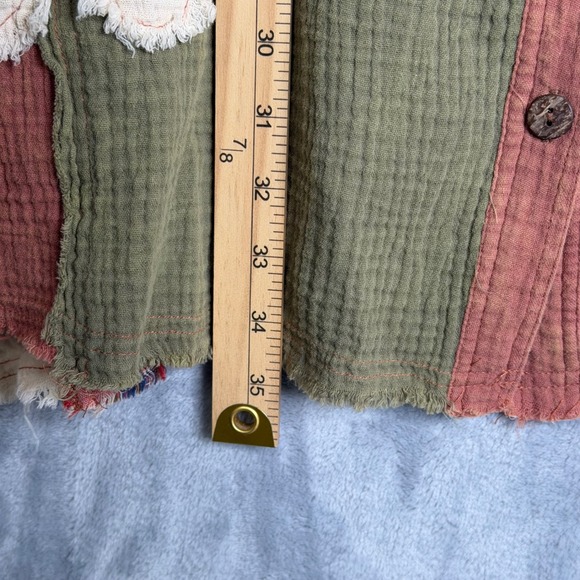 Blue Velvet Gauze Patchwork Tunic Dress Womens XL Terracotta Olive Floral Plaid - Picture 8 of 9